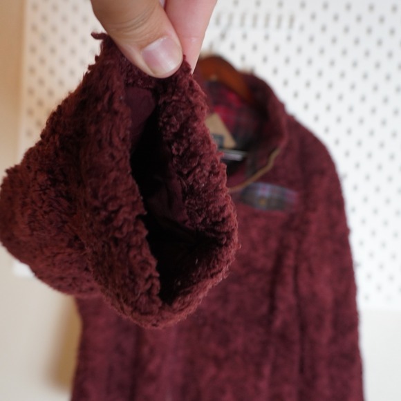 Pendleton Fuzzy Fleece Jacket‎ Burgundy Plaid Pocket Full Zip Medium - Picture 9 of 10